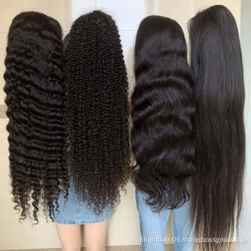 Sunlight body wave human hair curly wig mongolian deep wave hd lace front wig mink human hair brown color